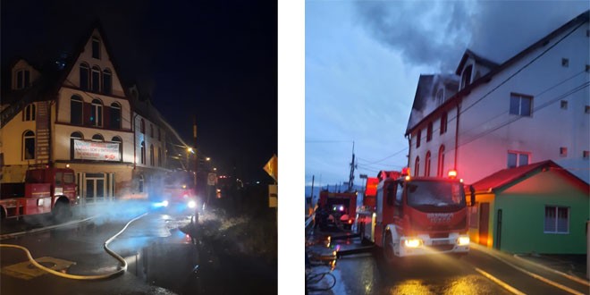 Incendiul de la pensiunea din Toplița a fost lichidat de pompieri