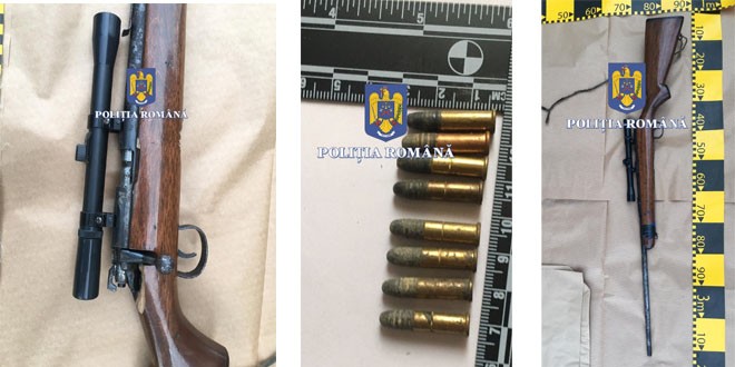 Armă de tir cu glonț și 9 cartușe, găsite de polițiști în urma unor percheziții
